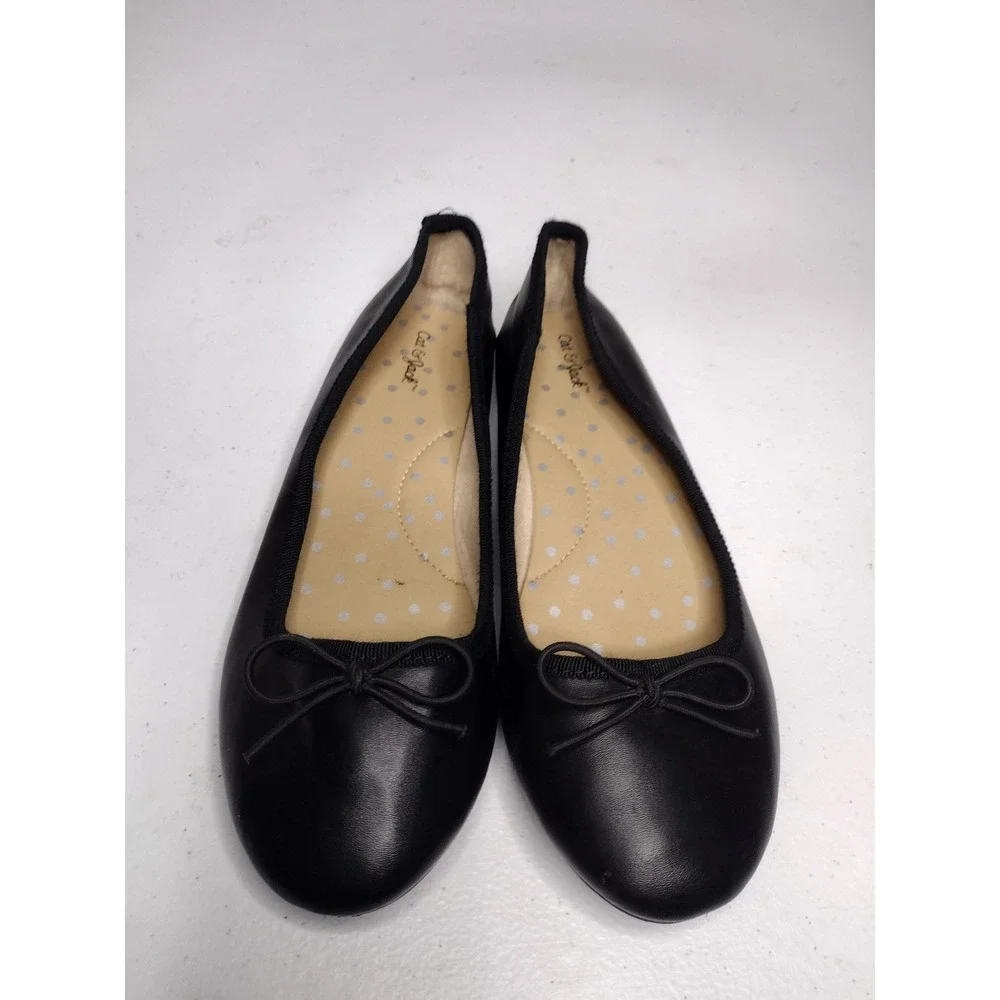 Cat and Jack Girls Black Ballet Flats with‎ Bow Size 2
